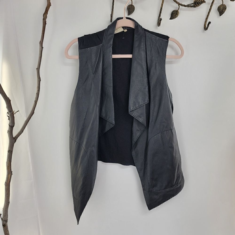 Dkny waterfall open front leather vest.